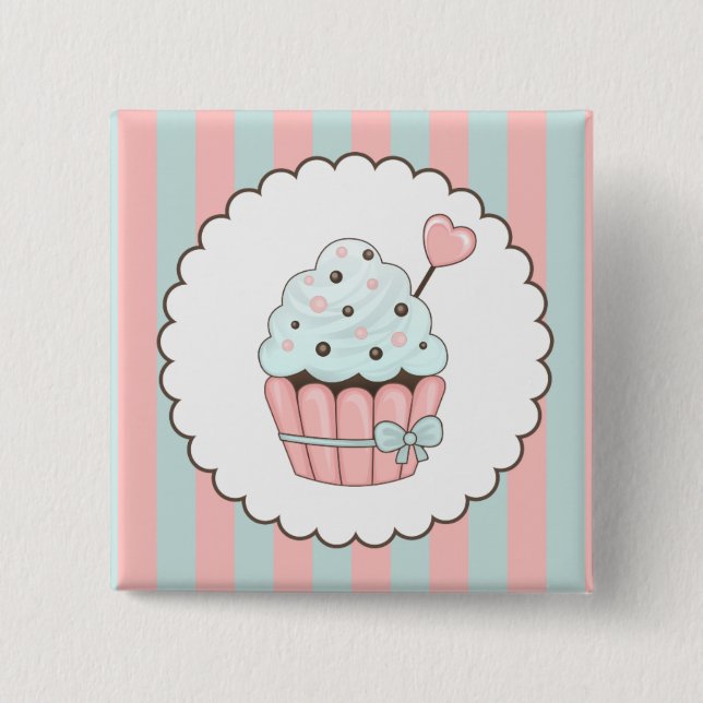 Cute Cupcake Pink & Mint Blue Design 2 Inch Square Button (Front)