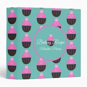 Cute Cupcake Pink Teal Bakery Baker Recipe 3 Ring Binder