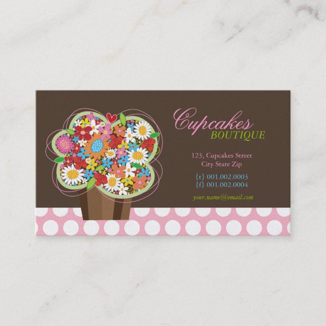 Cute Cupcake Spring Flowers Bakery Business Card (Front)