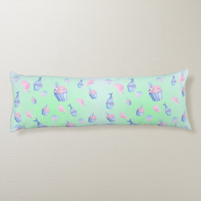 cute cupcake Sweet mermaid Birthday party Girly  Body Pillow (Back)