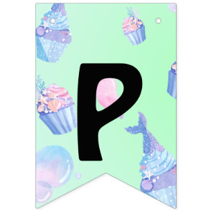 cute cupcake Sweet mermaid Birthday party Girly Bunting Flags