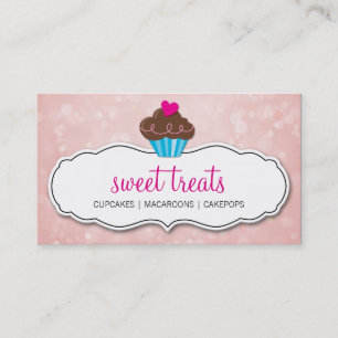 CUTE CUPCAKE whimsical bokeh pattern pink coral Business Card