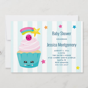Cute Cupcake with Kawaii Face Baby Shower Invitation