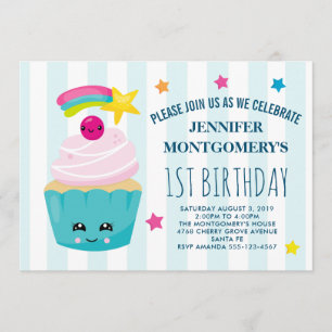 Cute Cupcake with Kawaii Face Birthday Invitation