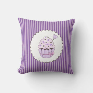 Cute Cupcake With Purple Striped Background Throw Pillow