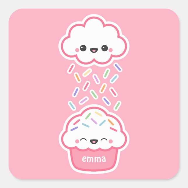 Cute Cupcake with Sprinkles Square Sticker (Front)