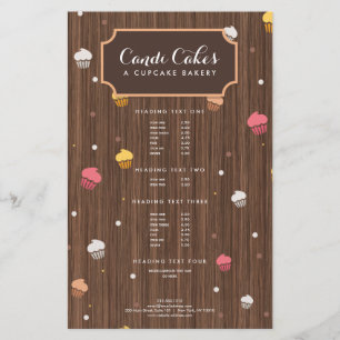 Cute Cupcakes Bakery Pattern Brown Wood Flyer