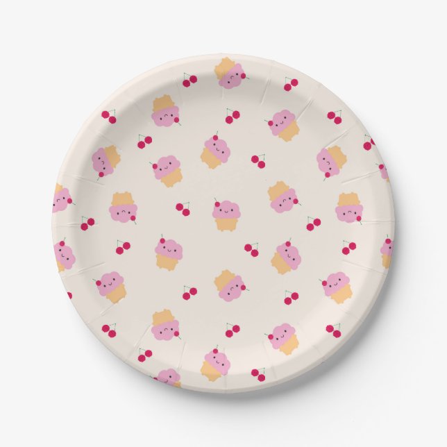 Cute Cupcakes & Cherries Paper Plate (Front)