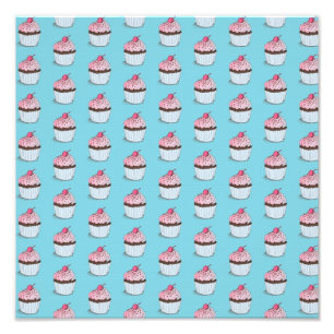 Cute Cupcakes on Blue Background Photo Print