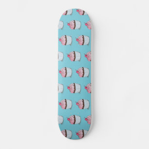 Cute Cupcakes on Blue Background Skateboard