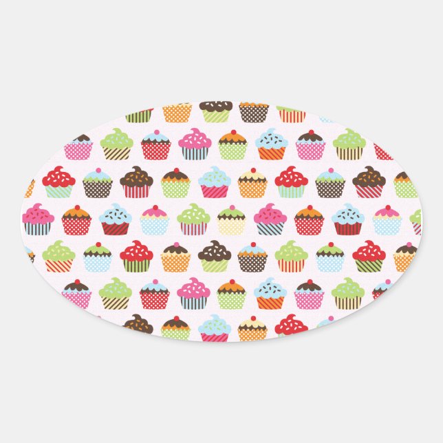 Cute Cupcakes Oval Sticker (Front)