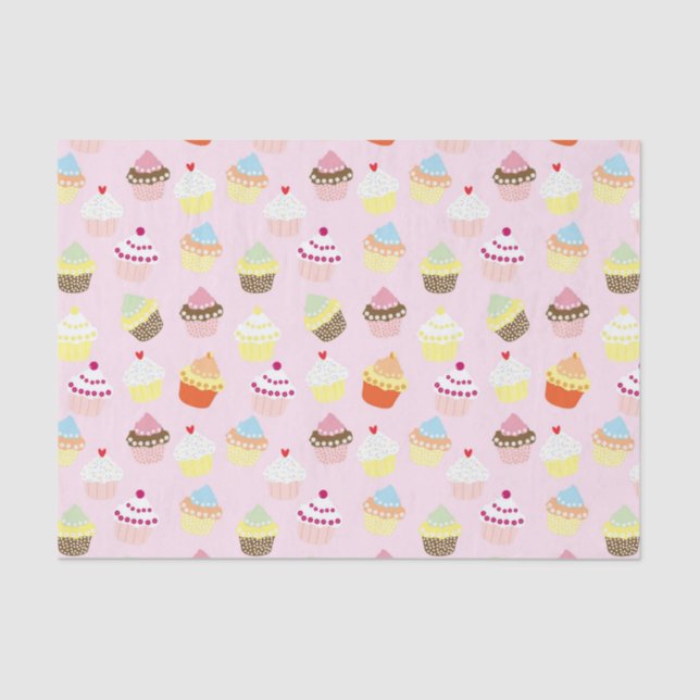 Cute Cupcakes Pattern Pastel Pink Tissue Paper (Front)