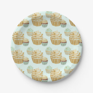 Cute Cupcakes Wedding Party Cupcake Mint Brown Paper Plate