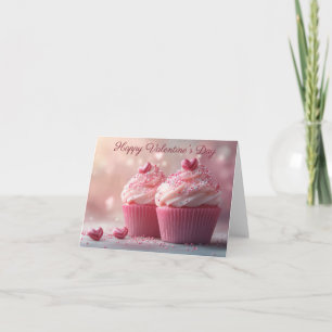 Cute Cupcakes with Hearts Valentine's Greeting Card