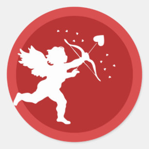 Cute Cupid avec son autocollant rond Bow Valentine