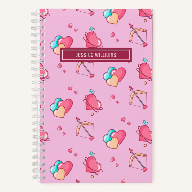 Cute Cupid Bow and Arrow Heart Pattern Retro Love Notebook (Front)
