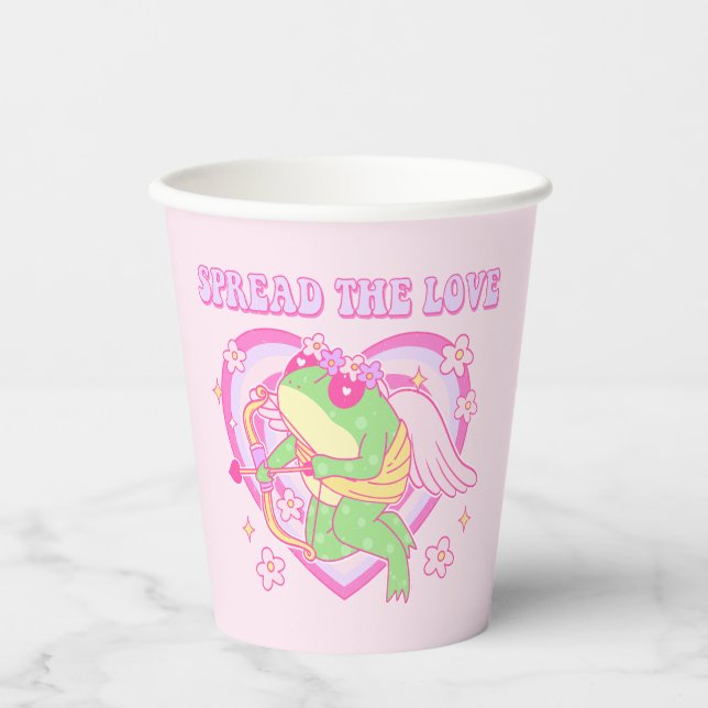 Cute Cupid Frog - Spread the Love Paper Cups (Front)