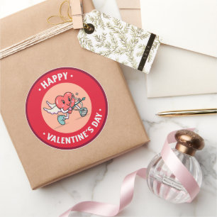 Cute Cupid Happy Valentine’s Day Gift Envelope  Classic Round Sticker