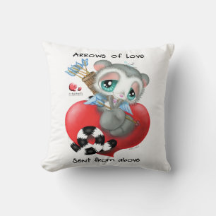 Cute Cupid Lemur on Heart - Arrows of Love Throw Pillow