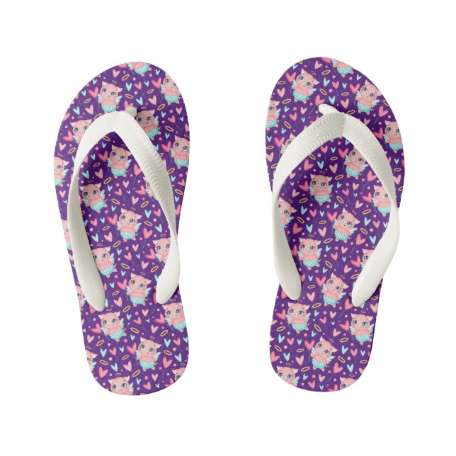 Cute Cupid Pig Whit Hearts Pattern Kid's Flip Flops (Footbed)