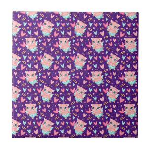 Cute Cupid Pig Whit Hearts Pattern Tile