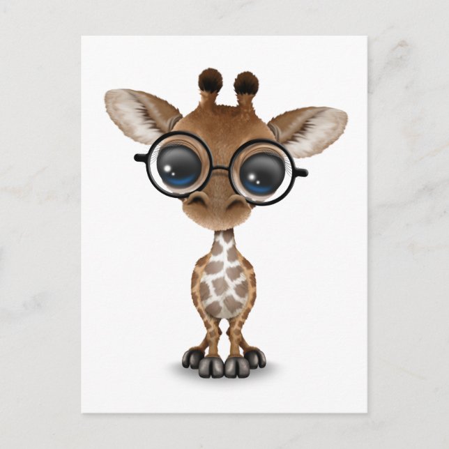 Cute Curious Baby Giraffe Wearing Glasses Postcard (Front)