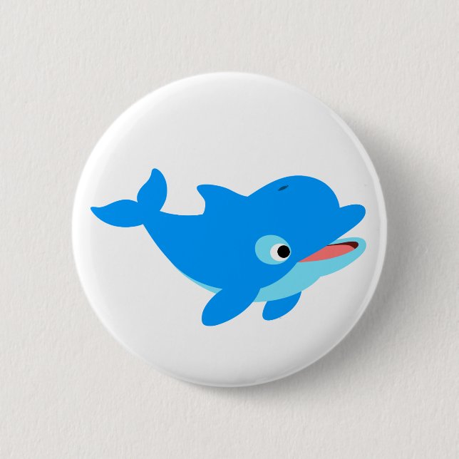 Cute Curious Cartoon Dolphin 2 Inch Round Button (Front)
