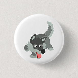 Cute Curious Cartoon Wolf Button Badge