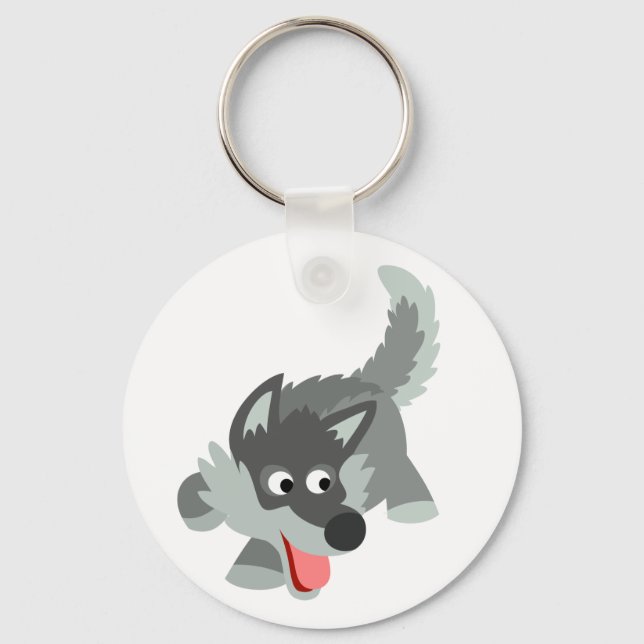 Cute Curious Cartoon Wolf Keychain (Front)