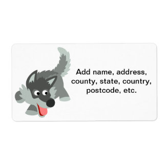 Cute Curious Cartoon Wolf Shipping Label