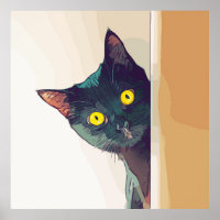 Cute Curious Cat digital illustrated designed