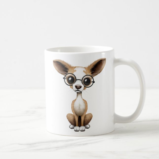 Cute Curious Chihuahua Wearing Eye Glasses Coffee Mug (Right)