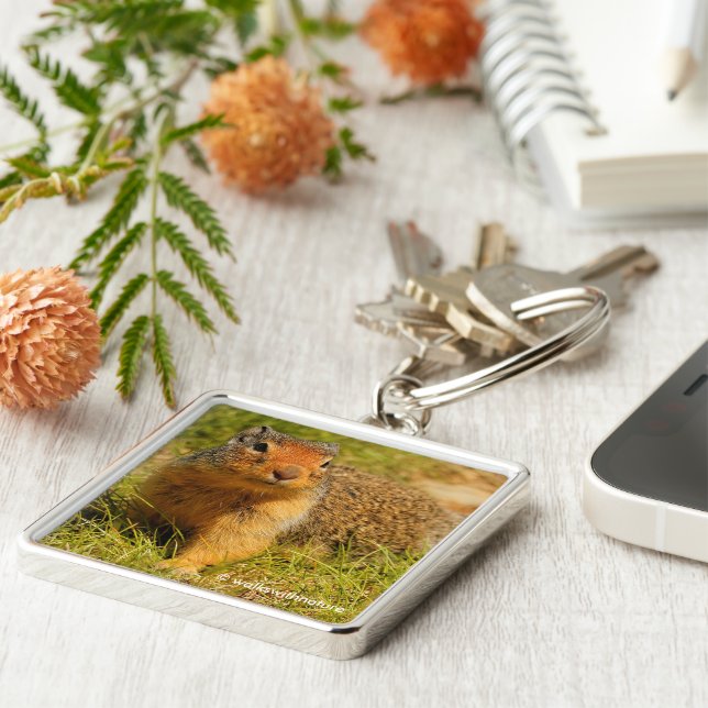 Cute Curious Columbian Ground Squirrel Keychain (Side)