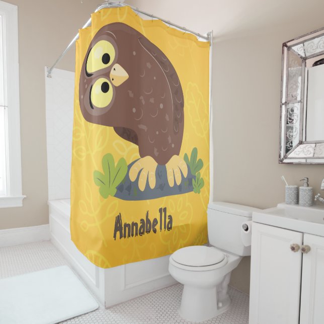 Cute curious funny brown owl cartoon illustration (In Situ)