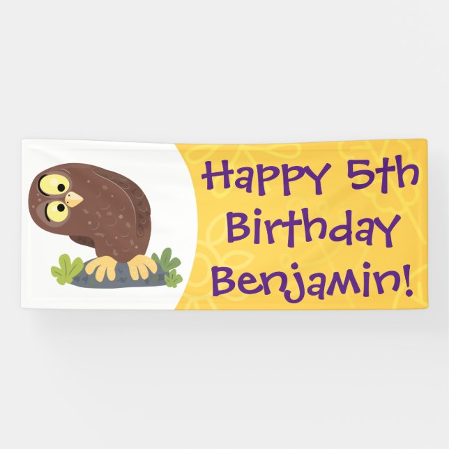 Cute curious funny brown owl cartoon illustration banner (Horizontal)