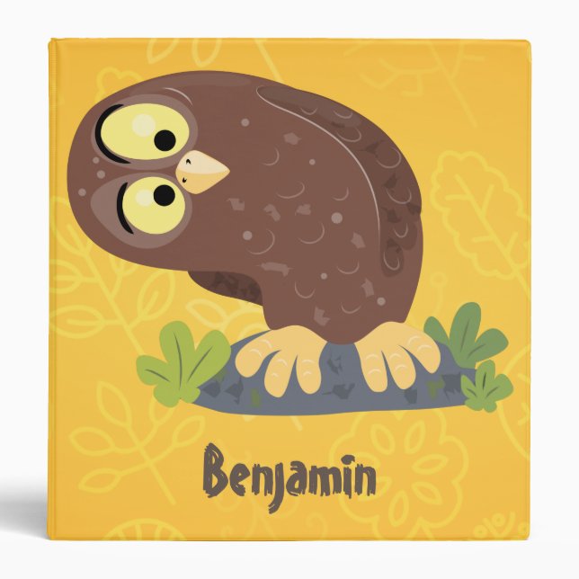 Cute curious funny brown owl cartoon illustration binder (Front)