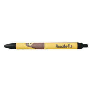 Cute curious funny brown owl cartoon illustration black ink pen