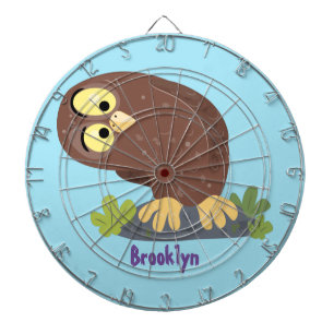 Cute curious funny brown owl cartoon illustration dartboard