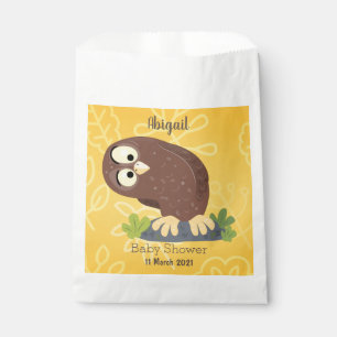 Cute curious funny brown owl cartoon illustration favour bag