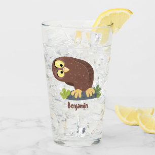 Cute curious funny brown owl cartoon illustration glass