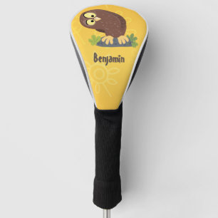 Cute curious funny brown owl cartoon illustration golf head cover