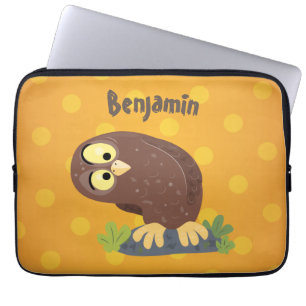Cute curious funny brown owl cartoon illustration laptop sleeve