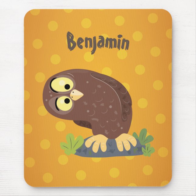 Cute curious funny brown owl cartoon illustration mouse pad (Front)