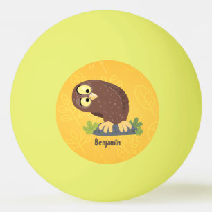 Cute curious funny brown owl cartoon illustration  ping pong ball