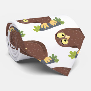 Cute curious funny brown owl cartoon illustration tie