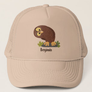 Cute curious funny brown owl cartoon illustration trucker hat