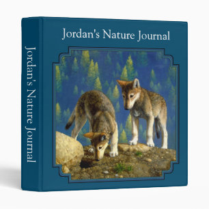 Cute Curious Grey Wolf Pups Binder