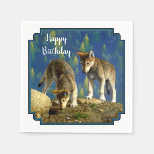 Cute Curious Grey Wolf Pups Napkin
