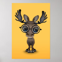 Cute Curious Moose Nerd Wearing Glasses on Yellow