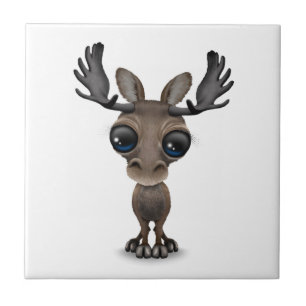 Cute Curious Moose with Big Eyes Tile